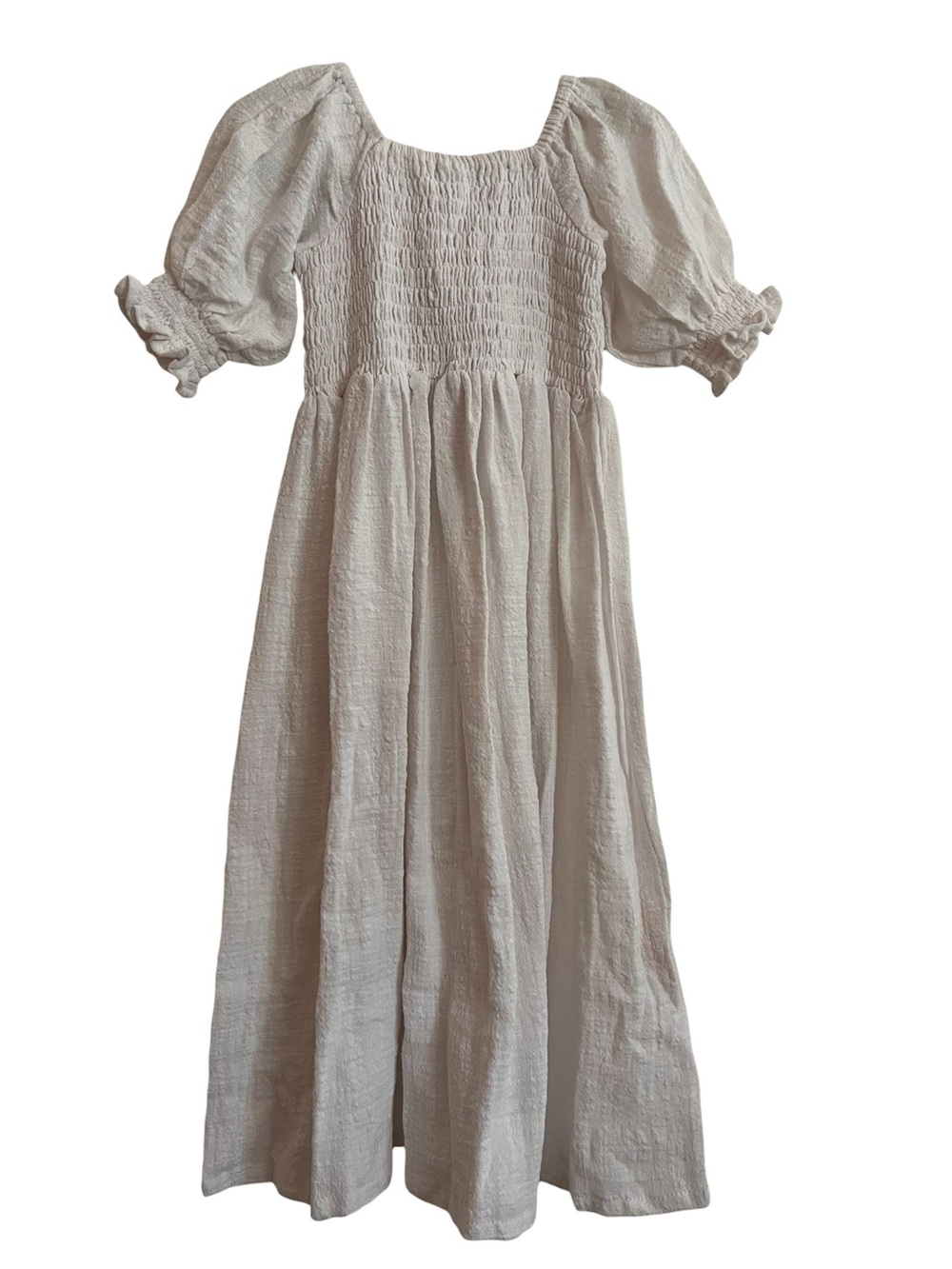 NEW Illoura the Label Smocked White Puff Sleeve Maxi Dress